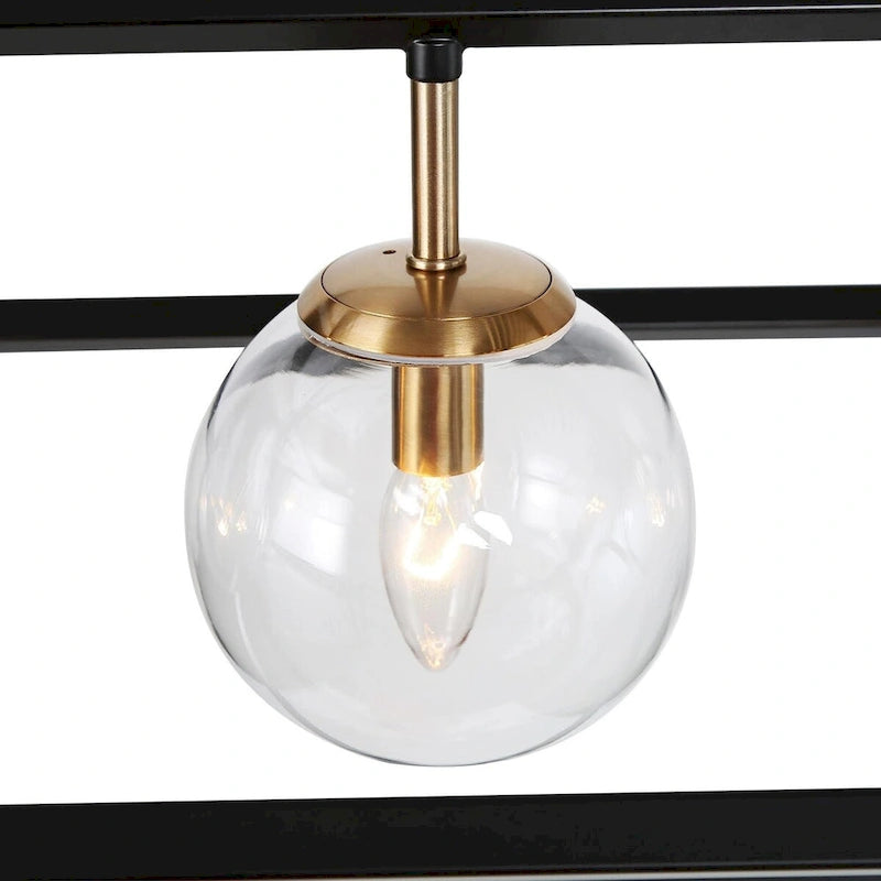 Lustre Torin moderne à 5 lumières, style géométrique, noir et or, globe en verre, suspension pour îlot de cuisine - 41,5 cm (L) x 12 cm (l) x 19,5 cm (H)