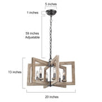 Lustre rustique Loby Farmhouse à 6 lumières, style lanterne géométrique, en bois, pour hall d'entrée - D20 x H13
