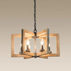 Lustre rustique Loby Farmhouse à 6 lumières, style lanterne géométrique, en bois, pour hall d'entrée - D20 x H13