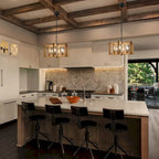 Lustre rustique Loby Farmhouse à 6 lumières, style lanterne géométrique, en bois, pour hall d'entrée - D20 x H13