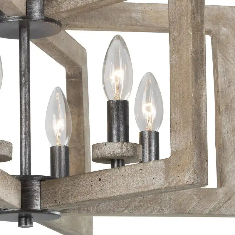 Lustre rustique Loby Farmhouse à 6 lumières, style lanterne géométrique, en bois, pour hall d'entrée - D20 x H13