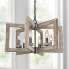 Lustre rustique Loby Farmhouse à 6 lumières, style lanterne géométrique, en bois, pour hall d'entrée - D20 x H13