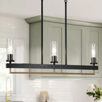 Modern Tradition 3-Light Chandelier Black Gold Kitchen Island Light Fixture with Clear Glass Shades for Dining Room - N/A