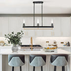 Lustre moderne traditionnel à 3 lumières, noir et or, avec abat-jour en verre transparent, idéal pour îlot de cuisine ou salle à manger.